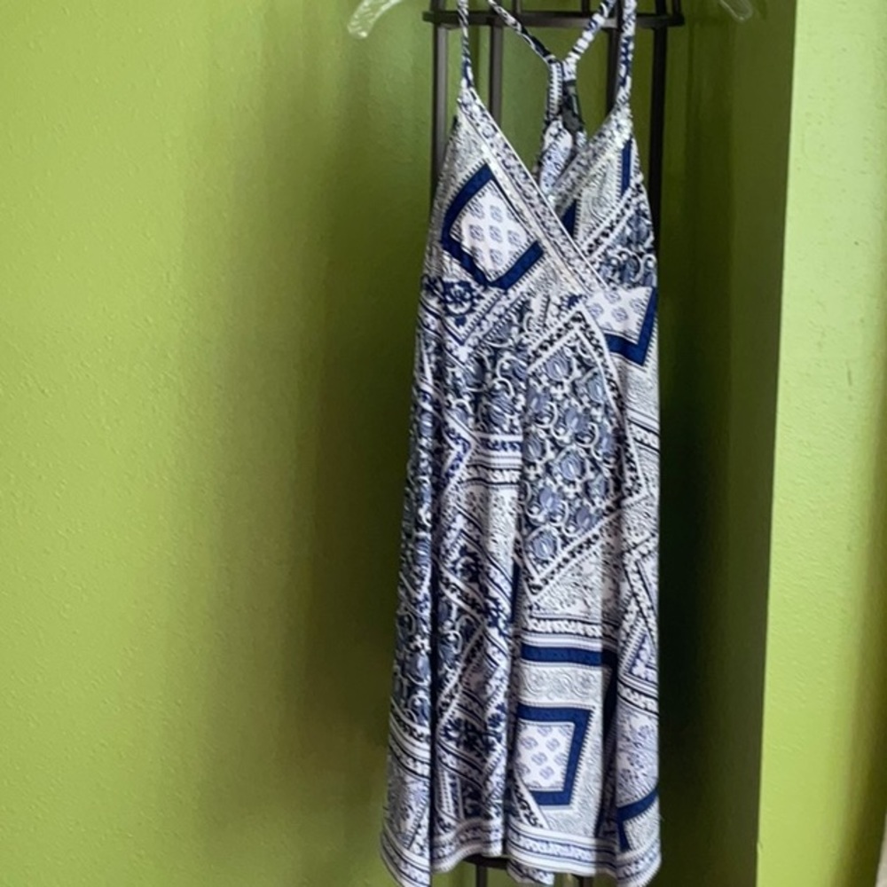 💖New Listing! INC blue/white spaghetti strap dress with handkerchief hem